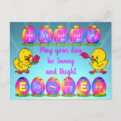 Sunny Happy Paast Eggs Greeting Chicken & Tulip Briefkaart (Voorkant)