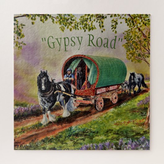 Sunny, Ierse weg met "Gypsy Road" Vanner Vardo Legpuzzel (Horizontaal)