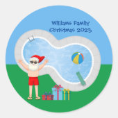 Sunny Kerstkerstkerstkerstman Cute Custom Pool Par Ronde Sticker (Voorkant)