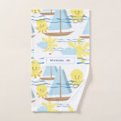 Sunny Kinder Pattern, Boat, Octopus en Sun Clipart Bad Handdoek (Handdoek)