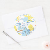 Sunny Kinder Pattern, Boat, Octopus en Sun Clipart Ronde Sticker (Envelop)