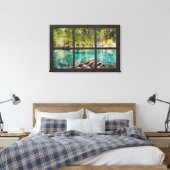 Sunny Lake Scenery Black Fake Window Illusion Canvas Afdruk (Insitu (Slaapkamer))