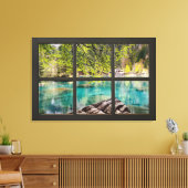 Sunny Lake Scenery Black Fake Window Illusion Canvas Afdruk (Insitu (Woonkamer))