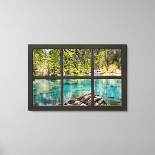 Sunny Lake Scenery Black Fake Window Illusion Canvas Afdruk (Voorkant)