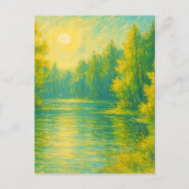 Sunny Lakeside Landscape - Pastel Painting Style Briefkaart