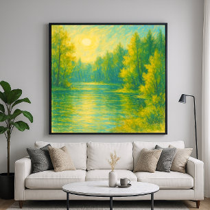 Sunny Lakeside Landscape - Pastel schilderstijl Poster