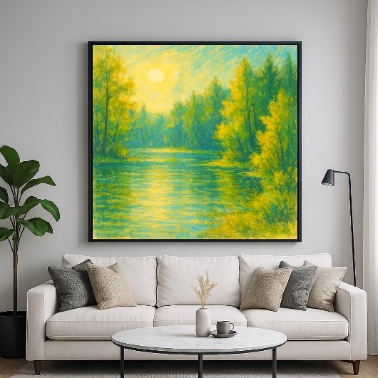 Sunny Lakeside Landscape - Pastel schilderstijl Poster