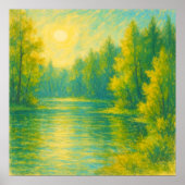 Sunny Lakeside Landscape - Pastel schilderstijl Poster (Voorkant)