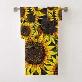 Sunny Large Sunflower Patroon Bad Handdoek