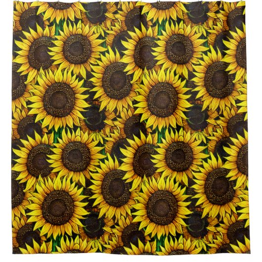 Sunny Large Sunflower Patroon Douchegordijn (Voorkant)