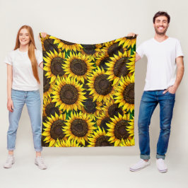 Sunny Large Sunflower Patroon Fleece Deken