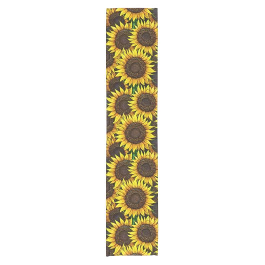 Sunny Large Sunflower Patroon Korte Tafelloper (Voorkant)