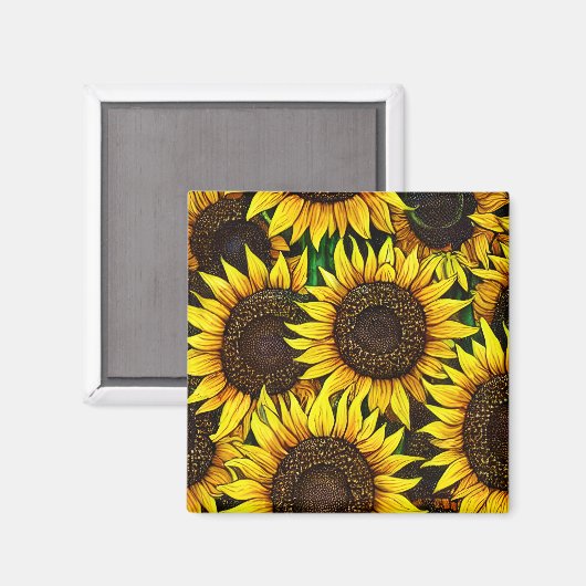 Sunny Large Sunflower Patroon Magneet (Voorkant / Achterkant)