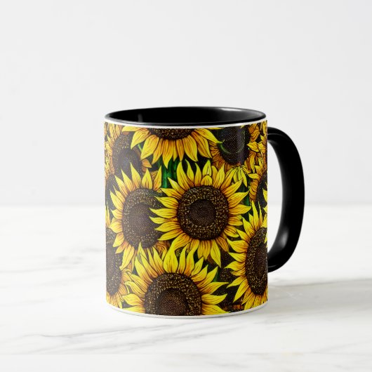 Sunny Large Sunflower Patroon Mok (Voorkant rechts)