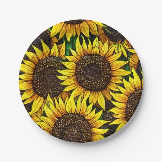 Sunny Large Sunflower Patroon Papieren Bordje (Voorkant)