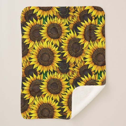 Sunny Large Sunflower Patroon Sherpa Deken (Voorkant)