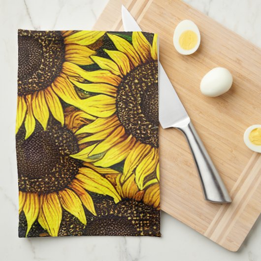 Sunny Large Sunflower Patroon Theedoek (Quarter Fold)