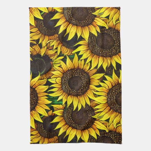 Sunny Large Sunflower Patroon Theedoek (Verticaal)