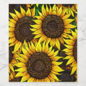 Sunny Large Sunflower Patroon Wijn Etiket (Enkel label)