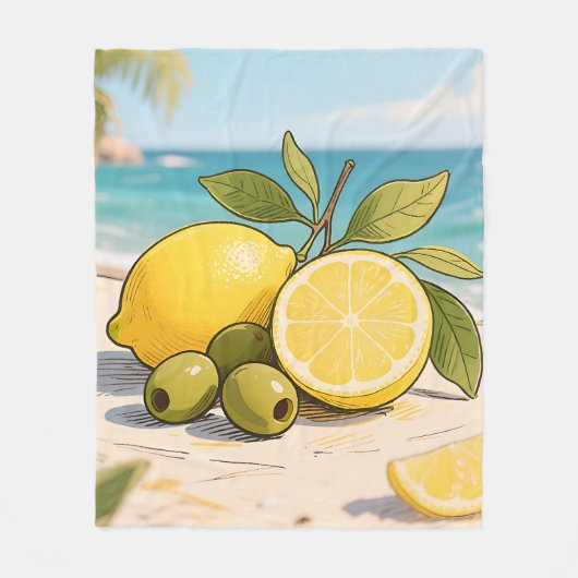 Sunny Lemon Olive Beachside Fresh Fleece Deken (Voorkant)