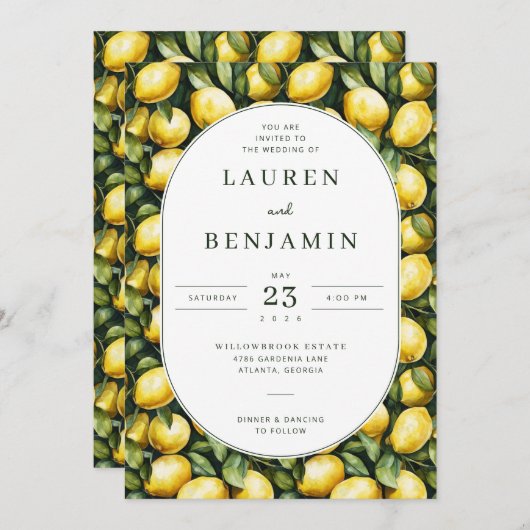 Sunny Lemon Wedding Kaart (Voorkant / Achterkant)