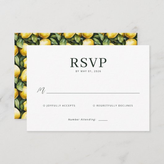 Sunny Lemon Wedding RSVP Kaartje (Voorkant / Achterkant)