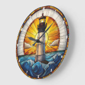 Sunny Lighthouse Waves Glas in lood Grote Klok (Hoek)