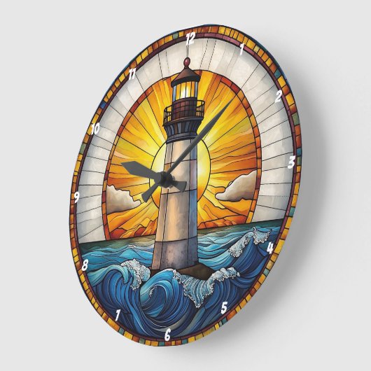Sunny Lighthouse Waves Glas in lood Grote Klok (Hoek)