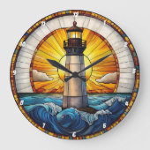 Sunny Lighthouse Waves Glas in lood Grote Klok (Voorkant)