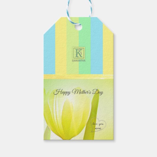 Sunny Limoen Pastel Palette Tulip Monogram Cadeaulabel (Voorkant)