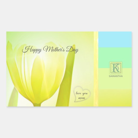 Sunny Limoen Pastel Palette Tulip Monogram Rechthoekige Sticker (Voorkant)