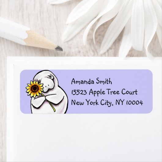 Sunny Manatee Off-Leash Art™ Custom Blue Etiket (Insitu)