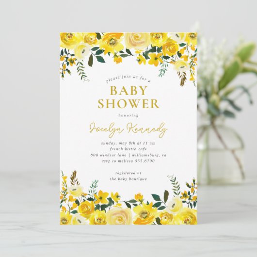Sunny Meadow Floral Baby shower Kaart (Staand voorkant)
