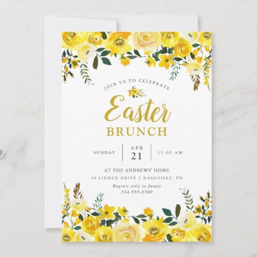 Sunny Meadow Floral Easter Brunch Party Invitation Kaart (Voorkant)