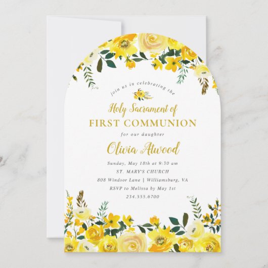 Sunny Meadow Floral Eerste Communie Kaart (Voorkant)