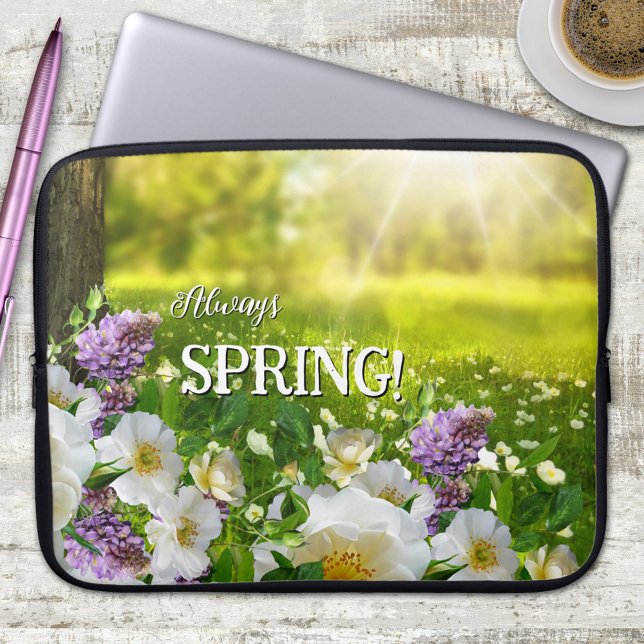 Sunny Meadow met Flowers Spring-laptophoes Laptop Sleeve (Gorgeous laptop sleeve featuring a sunny meadow with flowers. An eternal spring or summer design)