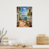 Sunny Mediterranean Balcony Sea View Art Poster (Keuken)