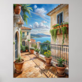 Sunny Mediterranean Balcony Sea View Art Poster (Voorkant)