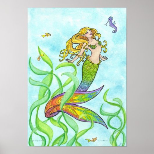 Sunny Mermaid + poster van visfantasiekunst (Voorkant)