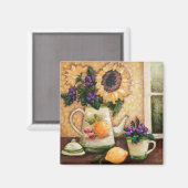 "Sunny Morning" Fine Art Bloemen Vierkante Magneet (Voorkant / Achterkant)