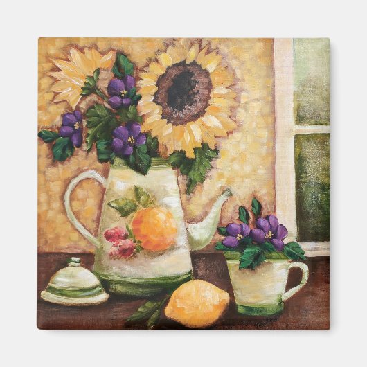"Sunny Morning" Fine Art Bloemen Vierkante Magneet (Voorkant)