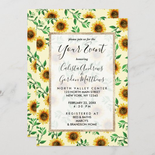 Sunny Neon Pastel Yellow Sunflower Pattern Kaart (Voorkant / Achterkant)