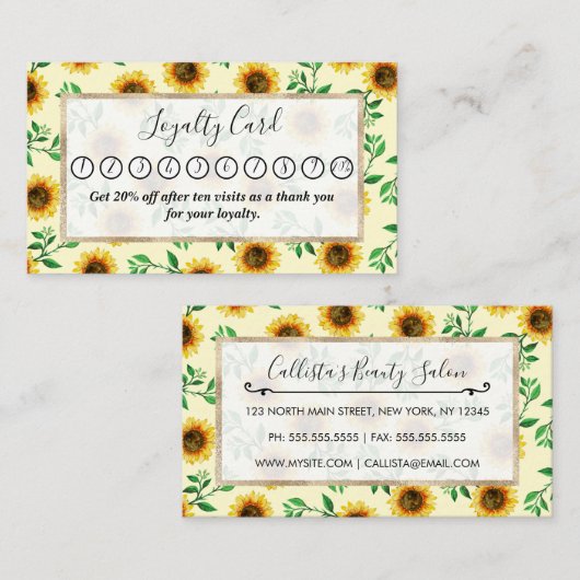 Sunny Neon Pastel Yellow Sunflower Pattern Klantenkaartje (Voorkant / Achterkant)