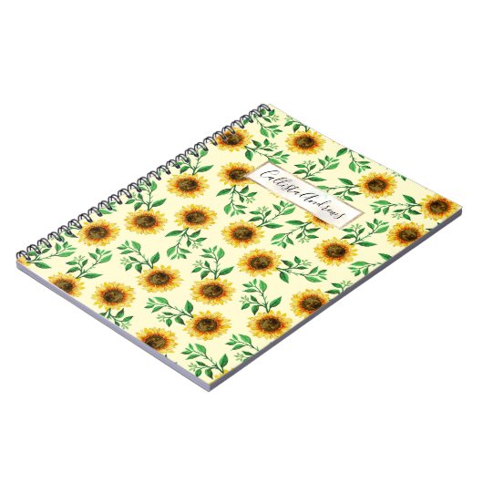 Sunny Neon Pastel Yellow Sunflower Pattern Notitieboek (Linkerzijde)