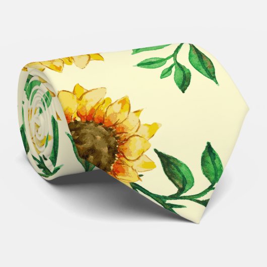 Sunny Neon Pastel Yellow Sunflower Pattern Stropdas (Opgerold)