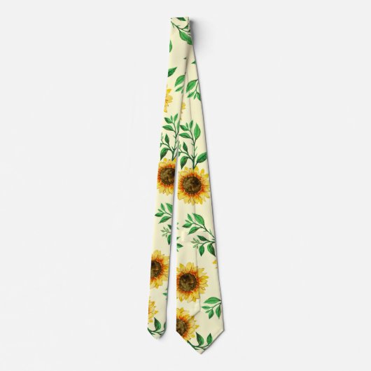 Sunny Neon Pastel Yellow Sunflower Pattern Stropdas (Achterkant)