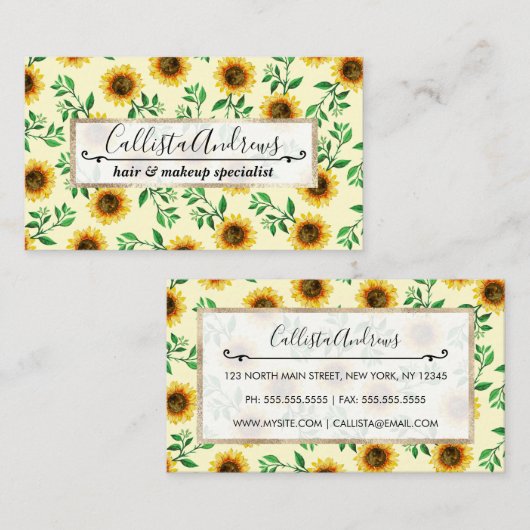 Sunny Neon Pastel Yellow Sunflower Pattern Visitekaartje (Voorkant / Achterkant)