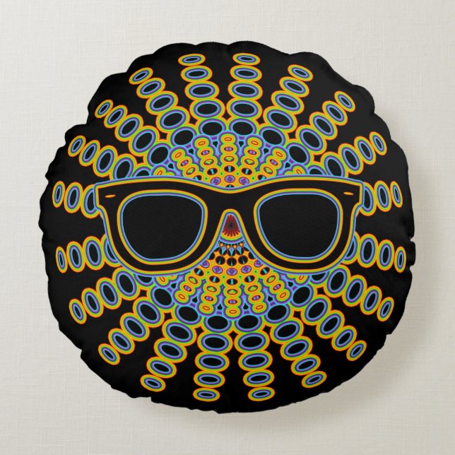 Sunny Nerd Glasses + je rug. en ideeën Rond Kussen (Voorkant)