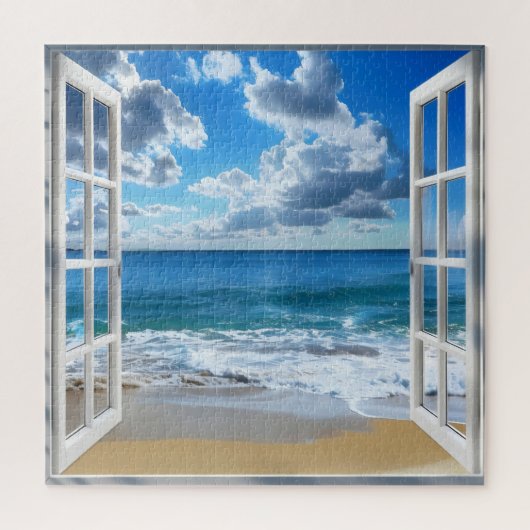 Sunny Ocean Window Uitzicht Legpuzzel (Verticaal)