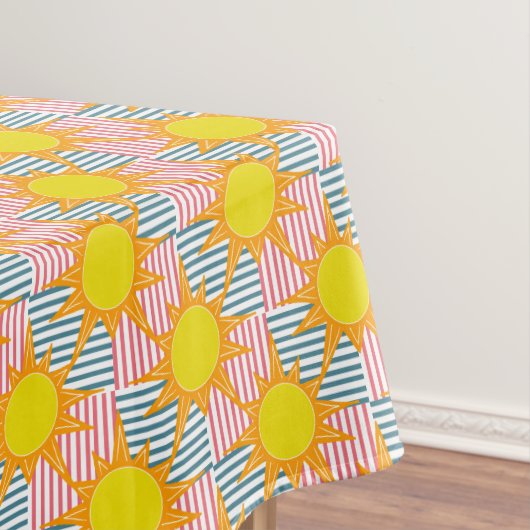 Sunny orange yellow suns white teal pink stripes tafelkleed (Voorbeeld)